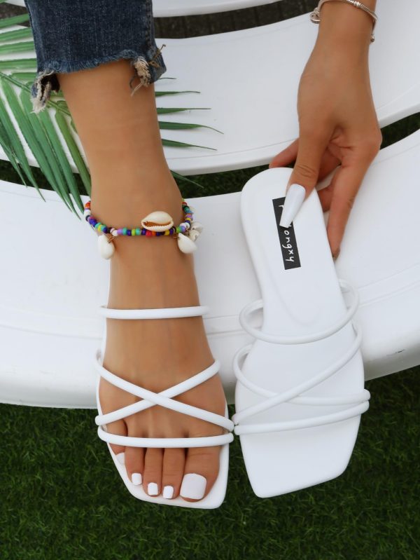 Women's Criss Cross Strappy Flat Sandals Open Toe Leather Slippers Beach Sandals