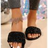 Women's Sparkly Flat Sandals Strappy Slip on Open Toe Slide Sandals Lightweight Slippers
