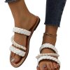 Women's Pearls Braided Flat Sandals Open Toe Slip On Beach Slides