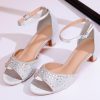 Women's Dressy Rhinestone Low Kitten Heel Ankle Strap Open Toe Sandals Dress Shoes Pump Sandals for Wedding Party Evening