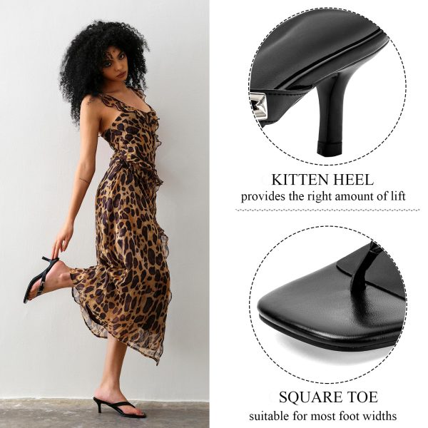 Women Kitten Heels Sandals Square Open Toe Flip Flop Heels Black thong Low heels Widths Adjustable