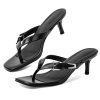 Women Kitten Heels Sandals Square Open Toe Flip Flop Heels Black thong Low heels Widths Adjustable