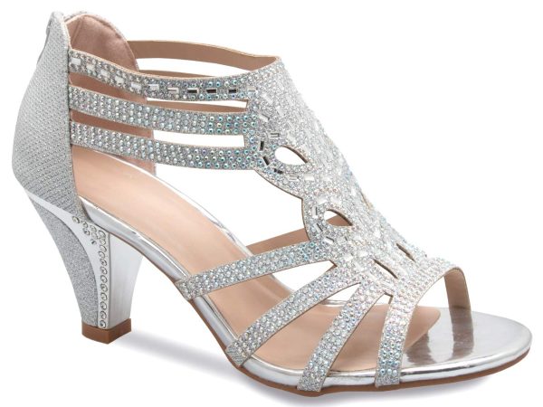 Women's Open Toe Strappy Rhinestone Dress Sandal Low Heel Wedding Shoes White Glitter - adorable, comfortable