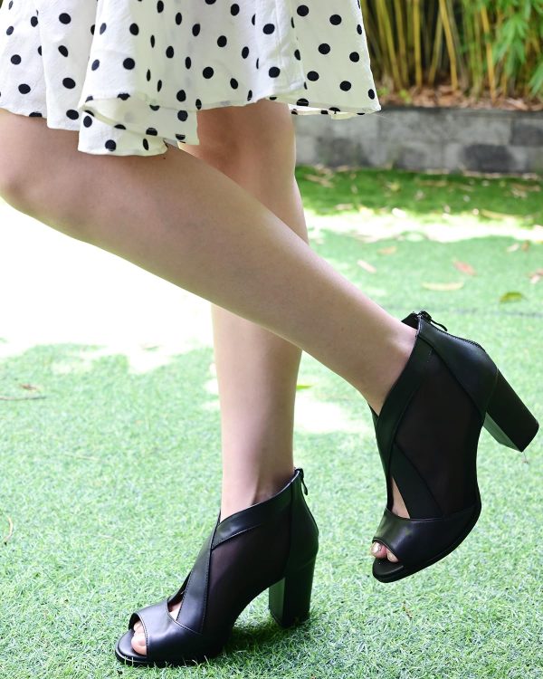 Cut Out Mesh Sandals High Block Heels Peep Toe Summer Ankle Boots