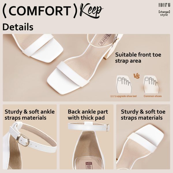IN4 High Chunky Block Heels Square Open Toe Ankle Strap Heeled Sandals Wedding Bridal Prom Dance Summer Dressy Comfortable Sexy