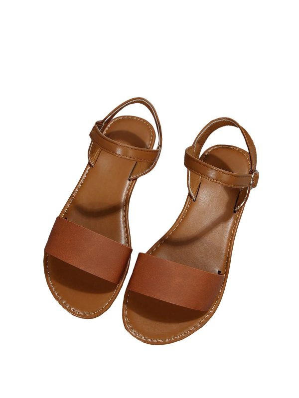 Women's One Band Ankle Strap Flat Sandals Open Toe Walking Shoes