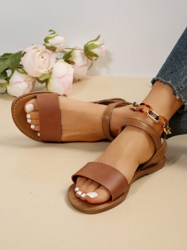 Women's One Band Ankle Strap Flat Sandals Open Toe Walking Shoes