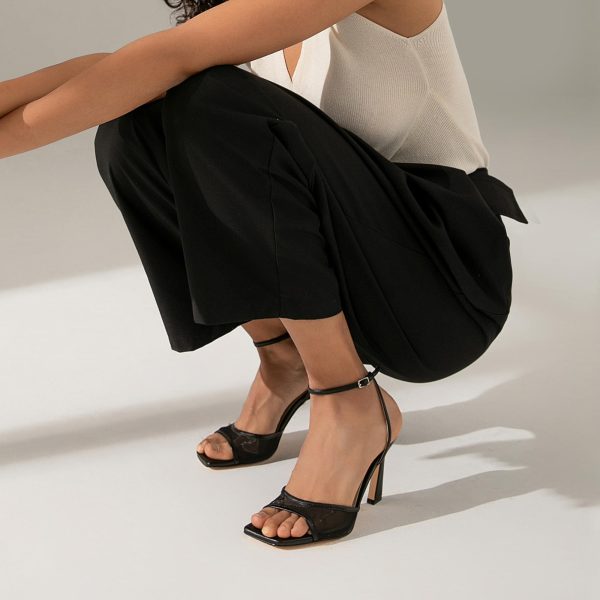 Strappy Heels for Women Heeled Sandals Square Toe Heel Ankle Strap Stiletto Mesh High Heels Dress Shoes