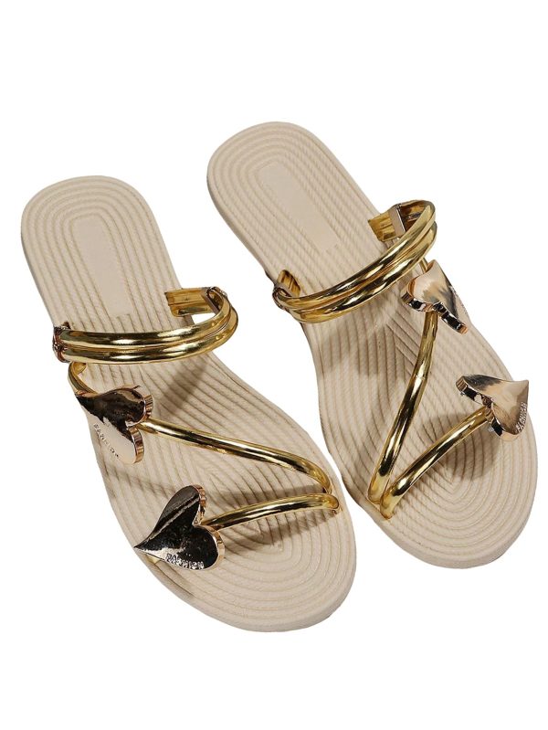 Women's Heart Decor Outdoors Flat Sandals Open Toe Summer Solid Plain Slide Sandals