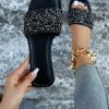 Women's Rhinestone Sandals Glitter Casual Sandal Flats Open Toe Sparkle Slides