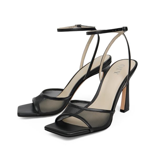 Strappy Heels for Women Heeled Sandals Square Toe Heel Ankle Strap Stiletto Mesh High Heels Dress Shoes