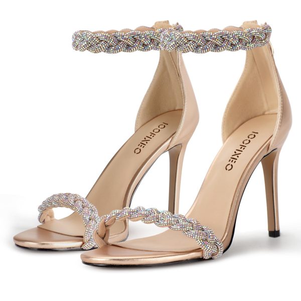 Women's Rhinestone Open Toe Stiletto Heeled Sandals Elegant Ankle Strap Wedding High Heels Sexy Dressy Shoes