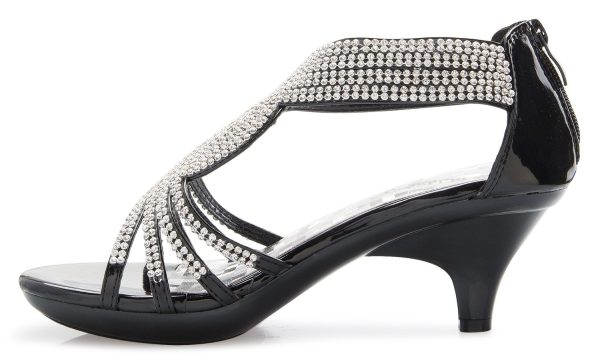 Women's Open Toe Strappy Rhinestone Dress Sandal Low Heel Wedding Shoes