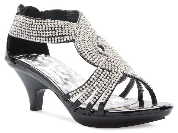 Women's Open Toe Strappy Rhinestone Dress Sandal Low Heel Wedding Shoes