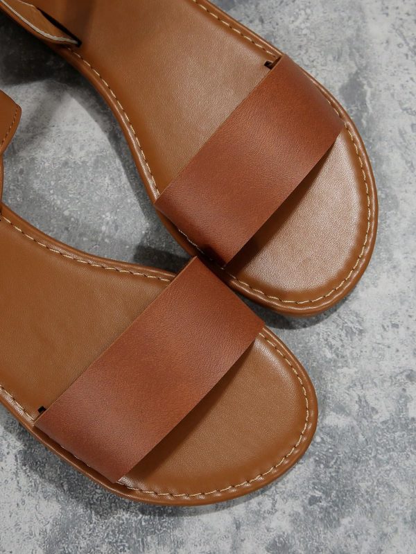 Women's One Band Ankle Strap Flat Sandals Open Toe Walking Shoes