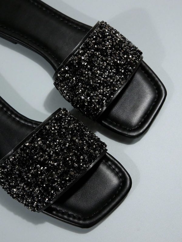 Women's Rhinestone Sandals Glitter Casual Sandal Flats Open Toe Sparkle Slides