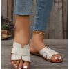 Women's Open Toe Leather Flat Slide Sandals Summer Beach Slipper