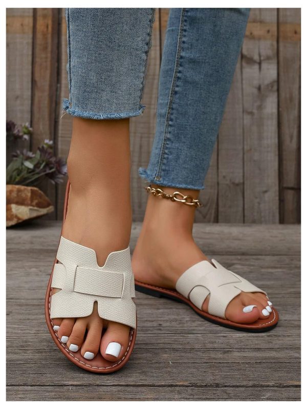 Women's Open Toe Leather Flat Slide Sandals Summer Beach Slipper
