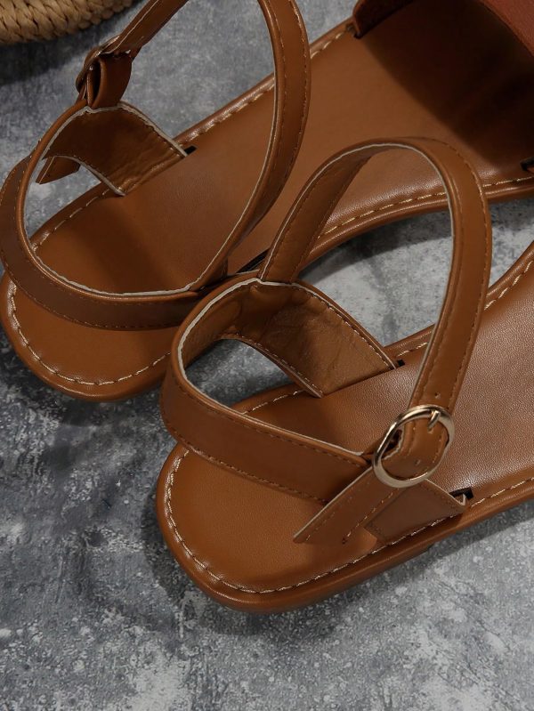 Women's One Band Ankle Strap Flat Sandals Open Toe Walking Shoes