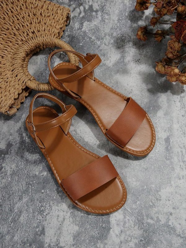 Women's One Band Ankle Strap Flat Sandals Open Toe Walking Shoes