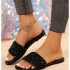 Women's Sparkly Flat Sandals Strappy Slip on Open Toe Slide Sandals Lightweight Slippers