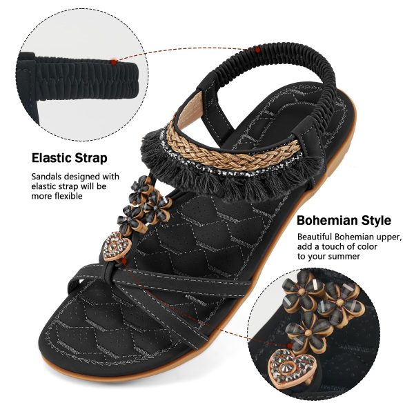 Womens Sandals Flats Shoes: Dressy Summer Flat Sandals for Women Open Toe - Bohemian Casual Beach Shoes Elastic Ankle Strap