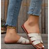 Women's Open Toe Leather Flat Slide Sandals Summer Beach Slipper