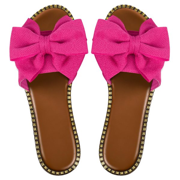 Women's Bow Knot Slides Open Toe Flat Sandals Summer Slip On Slippers