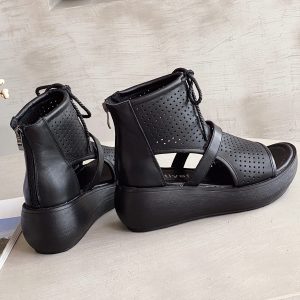 Women High Top Boot Sandals Open Toe Cutout Leather Sandals for Women