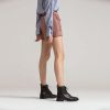 Womens Girl Fall Winter Perforated Square Brogue Leather Oxfords Ankle Boots Black Size:8