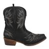 Womens Amelia Tooled Inlay Snip Toe Casual Boots Ankle Low Heel 1-2" - Brown