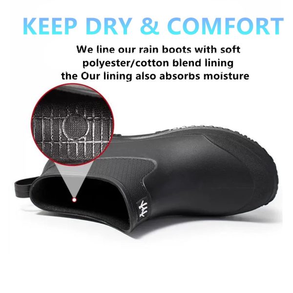 Mens Rain Boots, Ankle Deck Boots Waterproof for Men Anti-Slip Mud Shoes for Garden Outdoor Work Fishing Farming Gardening