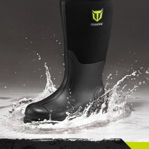Rubber Work Boot for Men with Steel Shank, Waterproof Anti Slip Hunting Boot, Warm 6mm Neoprene Hunting Mud Boot, Sturdy Black