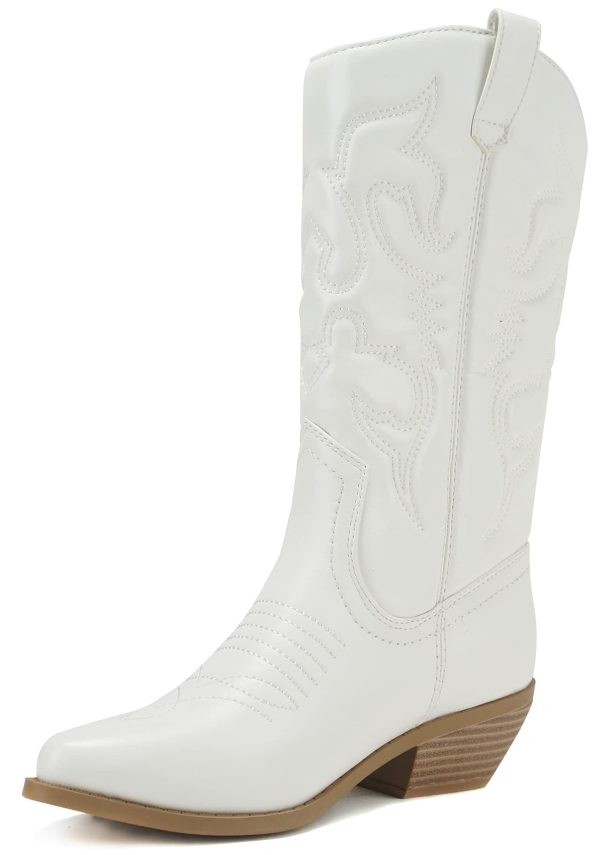 RENO ~ Women Western Cowboy Stitched Pointe Toe Low Heel Ankle Mid Shaft Fashion Boots