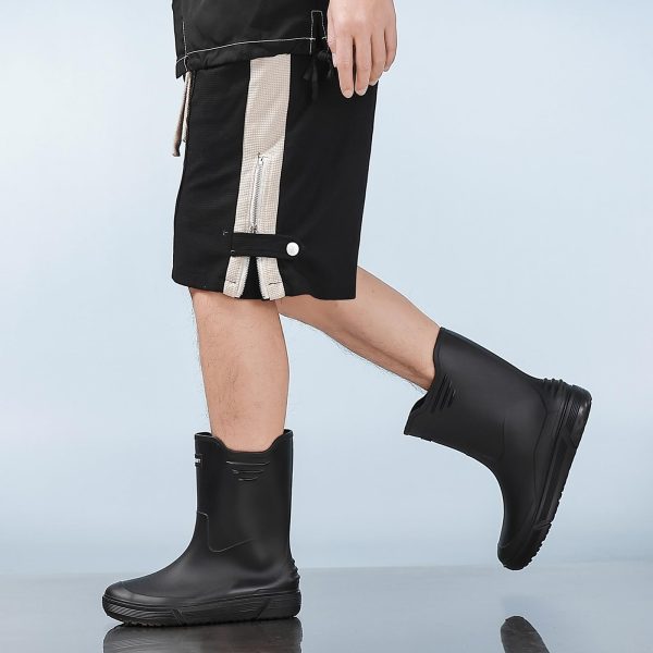 Rain Boots for Men Waterproof Fashionable Rubber Boots Non-slip Outdoor Garden Boots Mid Calf Muck Work Shoes Comfort