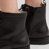 Womens Girl Fall Winter Perforated Square Brogue Leather Oxfords Ankle Boots Black Size:8