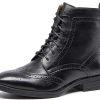 Womens Girl Fall Winter Perforated Square Brogue Leather Oxfords Ankle Boots Black Size:8