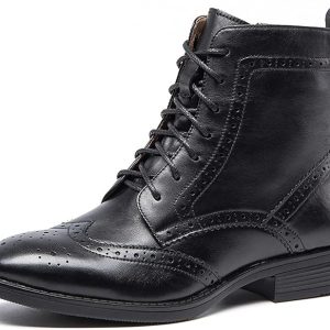 Womens Girl Fall Winter Perforated Square Brogue Leather Oxfords Ankle Boots Black Size:8