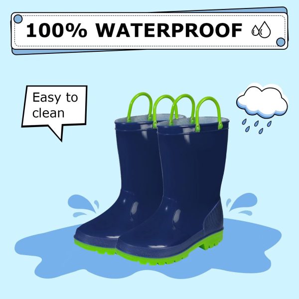Boys Girls Rain Boots Toddler Kids Waterproof Boots Children Lightweight Rain Shoes with Handles