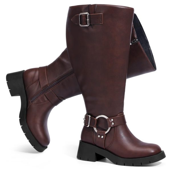 Extra Wide Calf Boots for Women - Knee High Square Toe Wide Width Platform Plus Size Tall Boots with Side Zip, Elastic bands