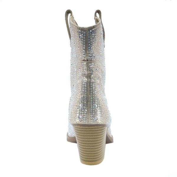 Women Western Cowgirl Cowboy Pointed Toe Rhinestone Ankle Booties
