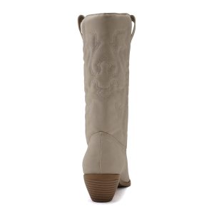 Red Reno Western Cowboy Pointed Toe Knee High Pull On Tabs Boots All-White