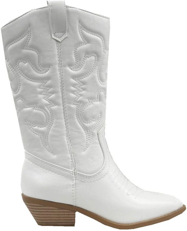 RENO ~ Women Western Cowboy Stitched Pointe Toe Low Heel Ankle Mid Shaft Fashion Boots