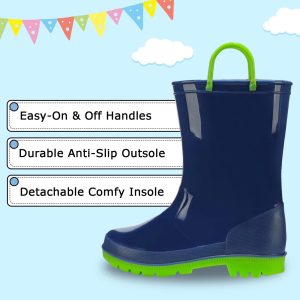Boys Girls Rain Boots Toddler Kids Waterproof Boots Children Lightweight Rain Shoes with Handles