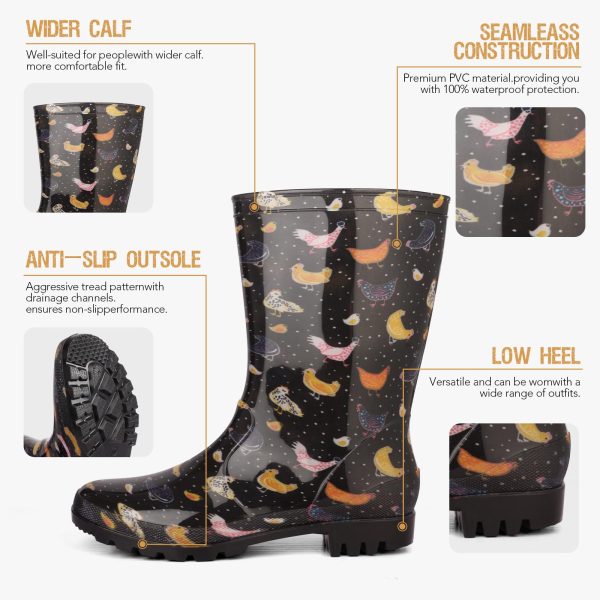 Women's Mid-calf Rain Boots Waterproof Non-slip for Gardens,Fishing,Farm,Outdoor Work Boots