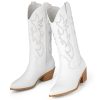 Cowboy Boots for Women Cowgirl Boots Wide Calf Pointed Toe Embroidered Fashion Western Chunky Pull On