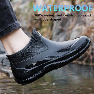 Mens Rain Boots, Ankle Deck Boots Waterproof for Men Anti-Slip Mud Shoes for Garden Outdoor Work Fishing Farming Gardening