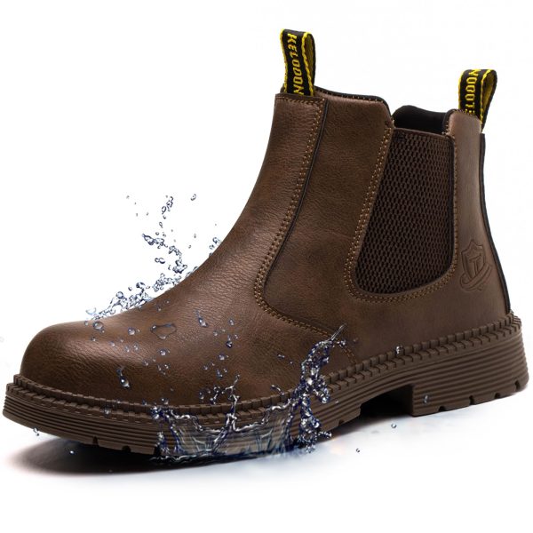 Waterproof Steel Toe Boots For Men-6 Inch Leather Slip On Safety Work Boots Mens Steel Toe Shoes Indestructible Non Slip