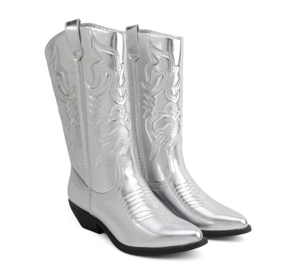 “TELLER” ~ Women's Western Cowboy Boots with Stitched Detailing, Pointed Toe, and Low Block Heel