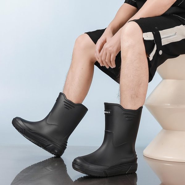 Rain Boots for Men Waterproof Fashionable Rubber Boots Non-slip Outdoor Garden Boots Mid Calf Muck Work Shoes Comfort